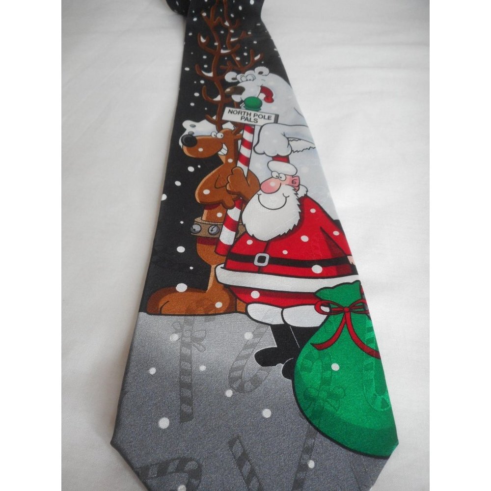 Vintage Silk Santa Reindeer Polar Bear Holiday Tie - Picture 2 of 5
